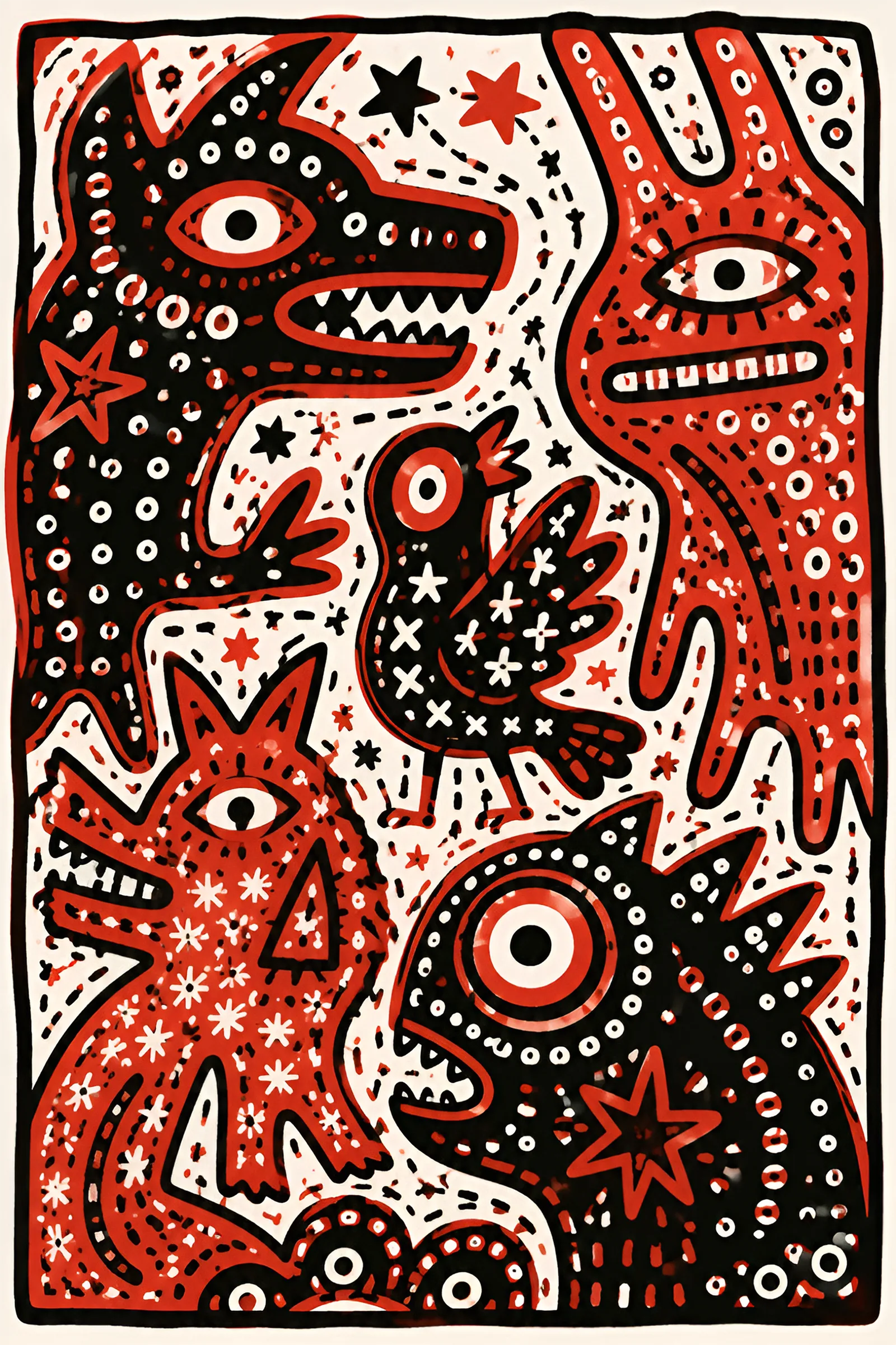 Red Folk Creatures art print